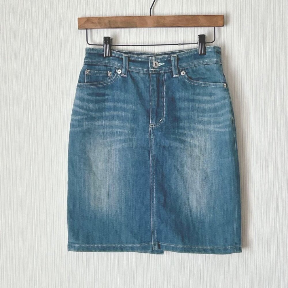 Desi Knee-Length Denim Skirt Blue Faded Stretch